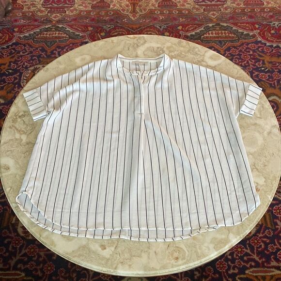 Monk & Loui Pin Stripe Baseball Style Oversized Tunic Top - Picture 7 of 9